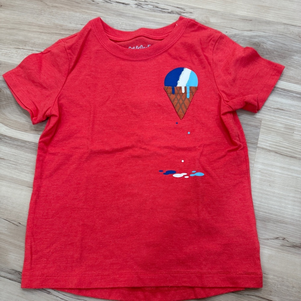 Cat & Jack Red Kids T-Shirt with Ice Cream Design Size 4T